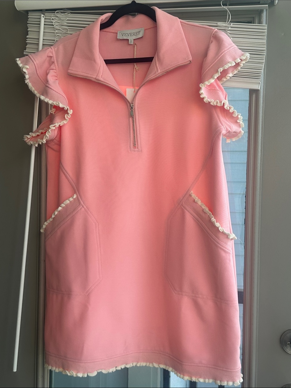 Veveret Pink Ruffle Trim Mini Dress
